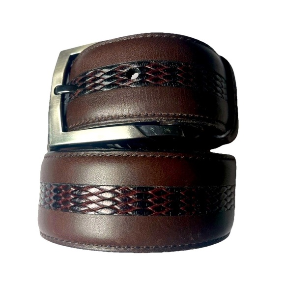 Lejon Italian Calfskin Leather Dress Belt  Brown Contrast Detail USA 34-38 Sz 38 - Picture 1 of 16